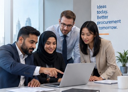A procurement team reviewing tender opportunities together